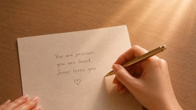 Handgeschriebener Brief: You are precious, you are loved, Jesus loves you